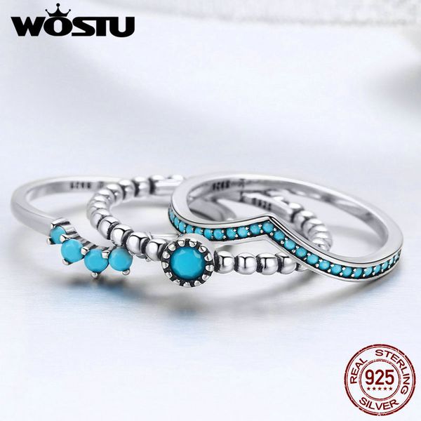 

wostu 2019 new 925 sterling silver stackable blue cz wish finger rings for women fashion lucky jewelry birthday gift fir368 ly191226, Slivery;golden