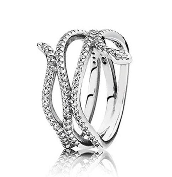 

original 925 sterling silver ring delicate snake with crystal ring for pandora women wedding party gift europe fashion jewelry, Slivery;golden