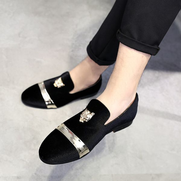 

luxury golden metal decoration shoes elegant moccasins men casual loafer plus size flat party club dress shoes st359, Black