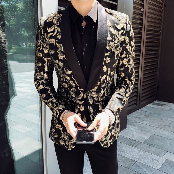 

british style men floral suit jacket plus size luxury embroidery blazer men long sleeve one button slim fit party dress tuxedo, White;black
