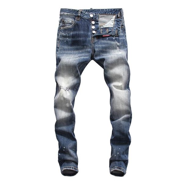 

2020 mens biker designer hole jeans pencil pants high slim motorcycle street stretch men printing fashion jeans, Blue