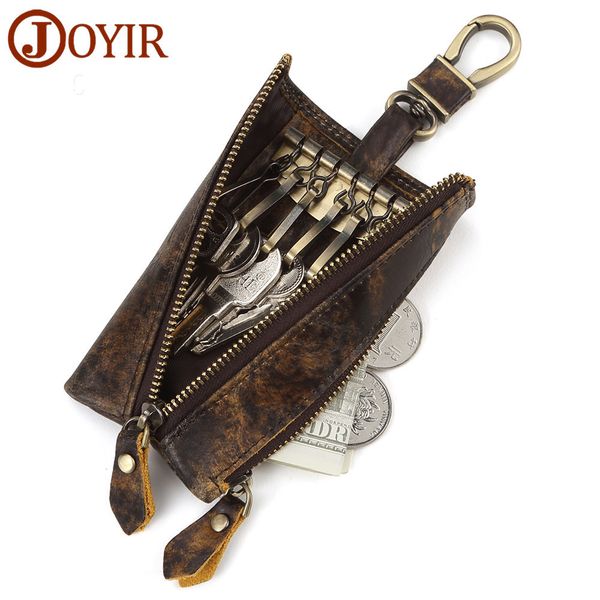 

genuine cow crazy horse leather men rubber key holders wallet multi function housekeeper coin pocket zipper case male quality ing, Red;blue