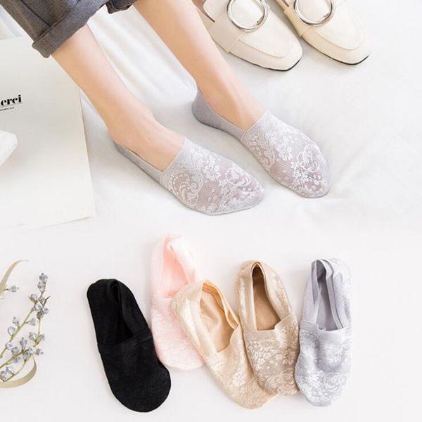 

spring and summer new deep mouth boat socks female summer non-slip lace thin section socks sports boat, Black;white