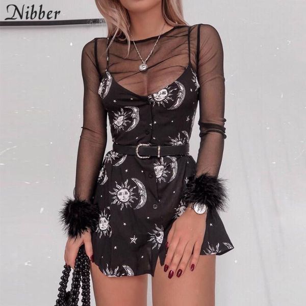

nibber лето boho вс черно-белой печати партии мини женщин платье 2020 весна пляж досуг отдых плиссе платье дамы элегантные, Black;gray