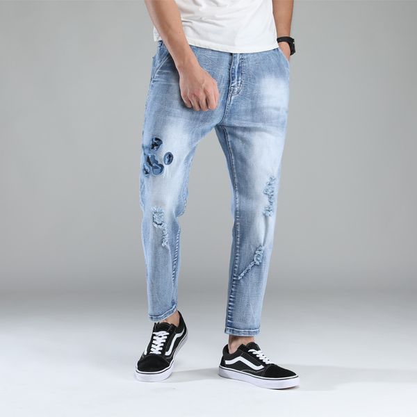 

spring and summer cropped jeans men's plus, Blue