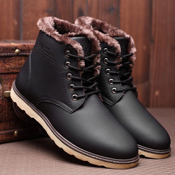

hkxn men's snow boots with fur men's winter lightweight warm boots casual lace-up sneakers y04, Black