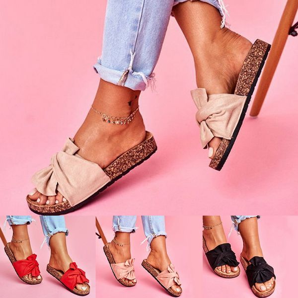 

2020 shoes woman slippers for women beach shoes bow slip on beach sandals women summer footwear flat slippers female plus size, Black