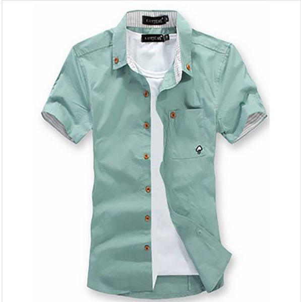 

men's casual shirts 2020 new arrival men summer small mushroom embroidery fashion slim short sleeve solid shirts 9 colors size m-3xl