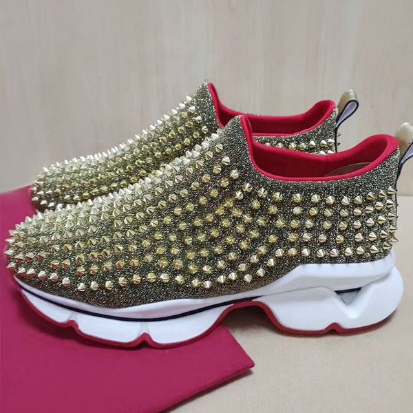 

sports shoeschanel 2019 fashion blue british studded spikes flats casual shoes shoes luxury mens womens party lovers leather sneakers, Black
