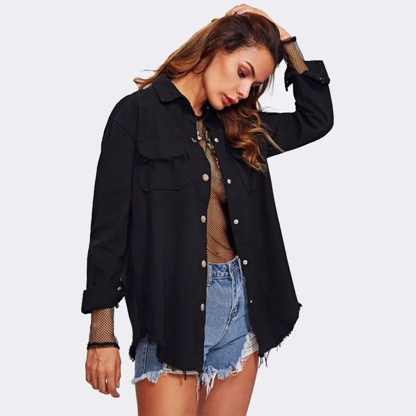

2019 new style pocket fringed jacket cardigan with long sleeves, Black;brown