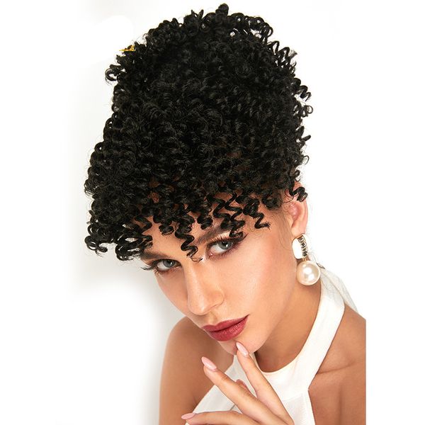 Clipe Mogolian Afro Kinky Curly com cordão de-cavalo com a Bang 4B 4C Remy Cabelo Humano In Hair Extensions 1Pc 120g Divaswigs Puff cabelo Ponytails