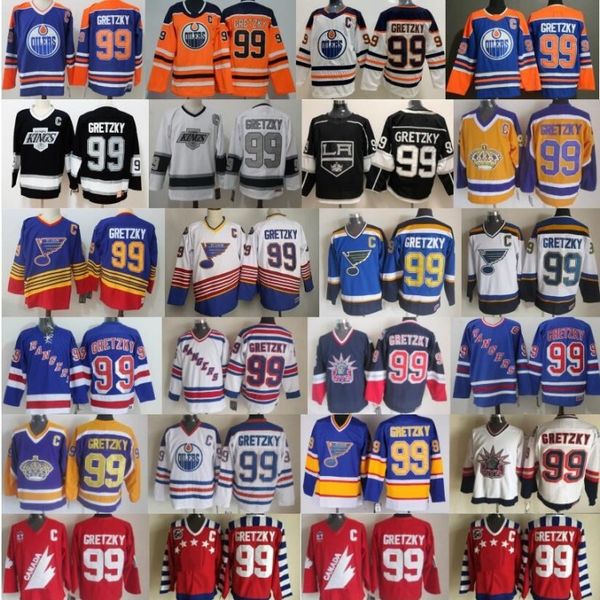 

men 99 wayne gretzky jerseys new york rangers hockey st louis blues los angeles kings edmonton oilers canada vintage blue white black ccm, Black;red