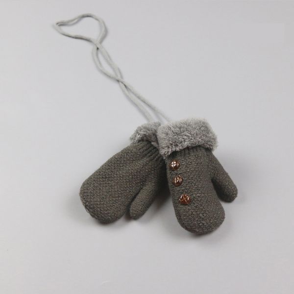 

children gloves small button winter new cute solid color mittens knitted plus velvet gloves double thickened with lanyard jj19948, Blue;gray