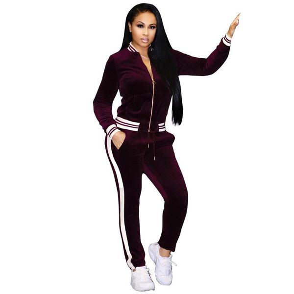 

два piece set женщины повседневная нашивки zipper топы + брюки бархатные костюмы костюмы осень фитнес sweatsuit велюровый спортивный костюм, White;black