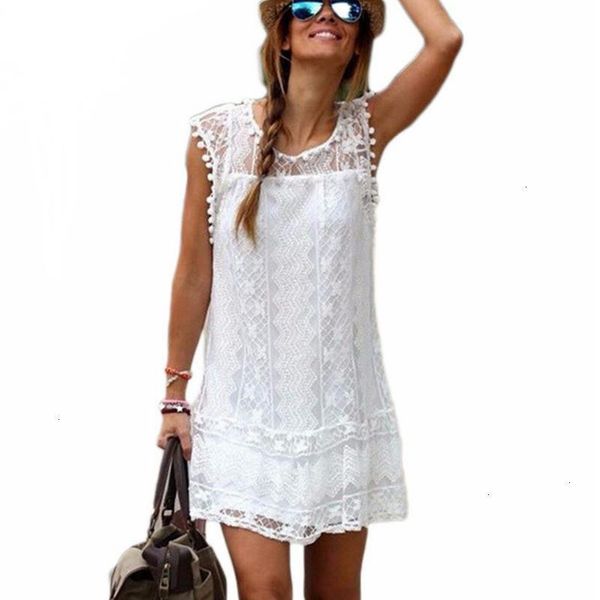 

women summer dress casual sleeveless beach short ladies girls tassel solid white mini lace dress plus size designer clothes, Black;gray