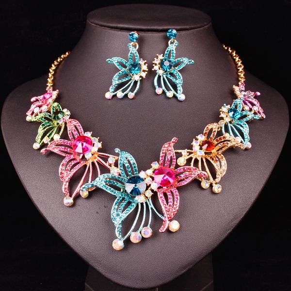 

new luxury big flowers jewelry sets wedding necklace earrings sets crystal women's party costume jewellery gifts for women, Silver