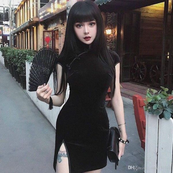 

christmas salechinese style velvet slit cheongsam retro improved temperament wrap skirt fashion hot, White;black