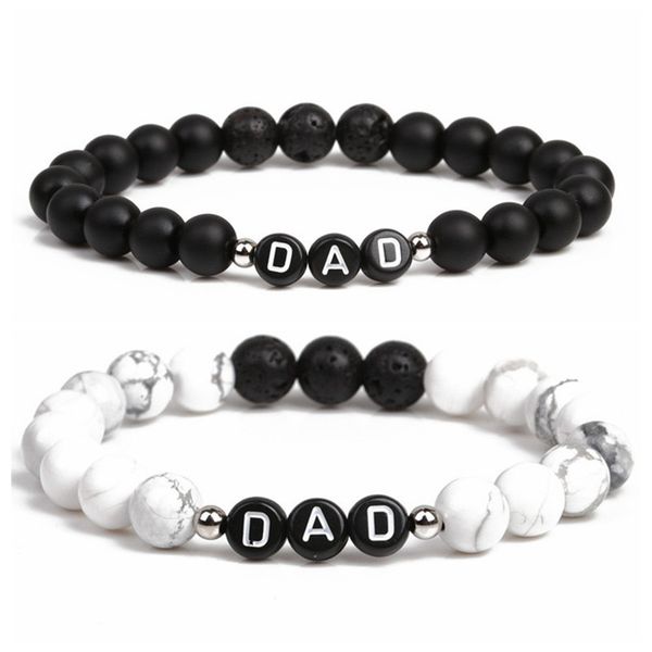 

trendy dad letter men's natural stone bracelets black beads bracelet&bangle texture moonstone bracelet jewelry for men gift, Golden;silver