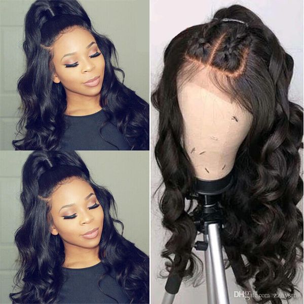 

peruvian wig body wave lace front hair wig for women pre plucked with baby hair 4*4 lace wig +wig net nhyr, Black