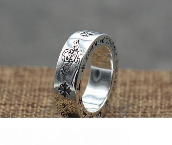 

925 sterling silver rings trend personality jewelry punk style mens and womens lovers gift hip hop cross style luxury designer jewelry 008, Golden;silver