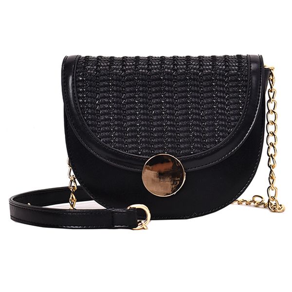 

летняя тканая полукруглая седельная сумка новая текстура дикая мода crossbody сумка через плечо черный