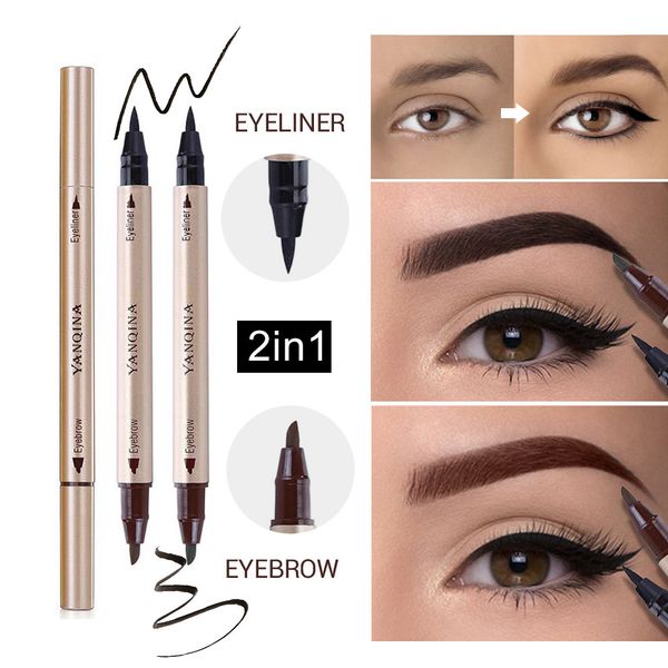 

yanqina beauty coffee eyeliner liquid doublle-ended eye liner pen pencil waterproof eye makeup anti-sweat maquiagem dropshipping a1701