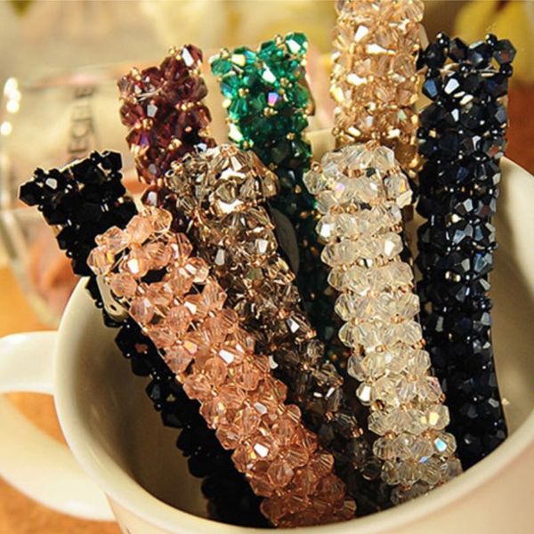 

crystal hairpin four rows beaded spring hairpin super shiny handmade beaded hair clips 6 colors wholesale women jewelry, Golden;silver