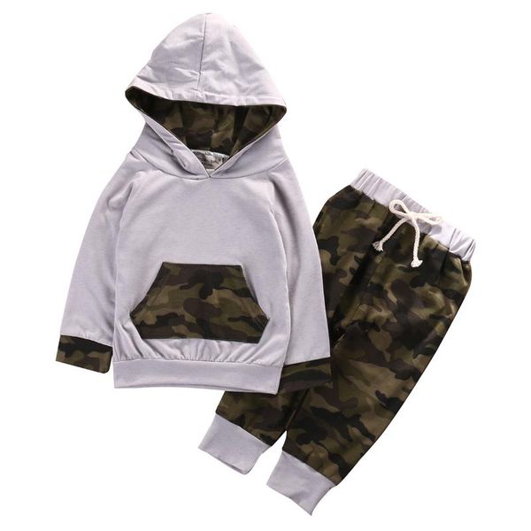 

2 pcs baby camouflage clothing set babies boy girl hooded clothes sets infant boys hoodie +pants 2pcs outfits, White