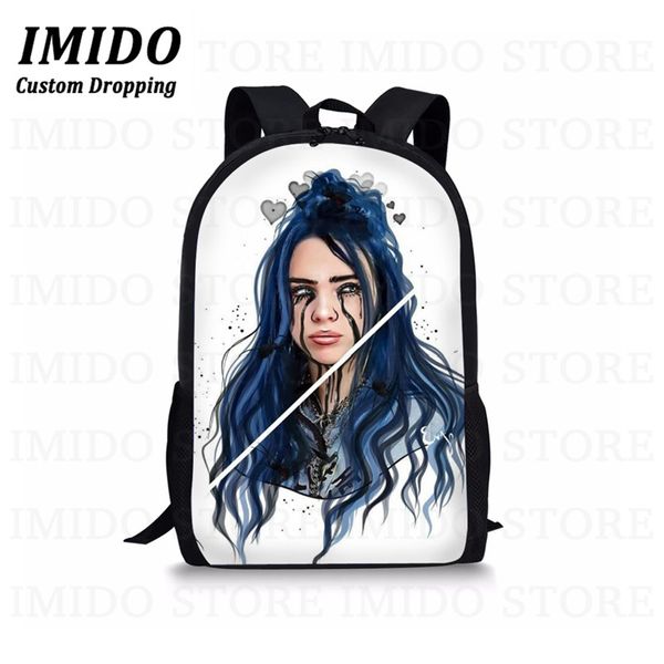 

imido fashion billie eilish women backpack singer rapper children school bags for teenager girls kids students capacity book bag