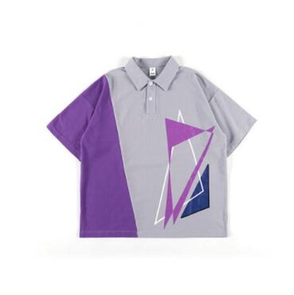 

new summer men's oversized polo shirt geometry printed casual polo men women couples 100% cotton bottom slit polo men, White;black