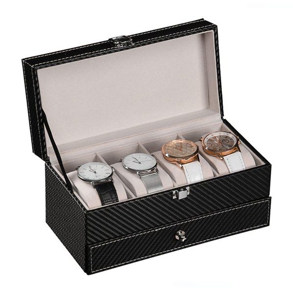 2019 Carbon Fiber 2 Layers 4 Bit Box With Drawer Watch Box Storage