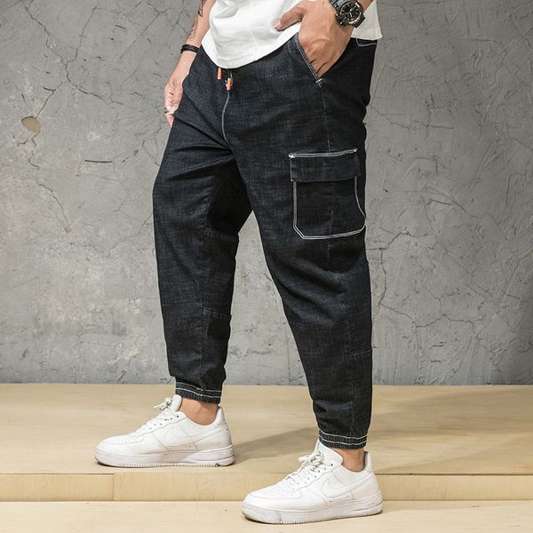 

2019 fashion brand punk style black men jeans luxury men's casual denim trousers multi pocket slim jeans plus size s-4xl 5xl 6xl, Blue