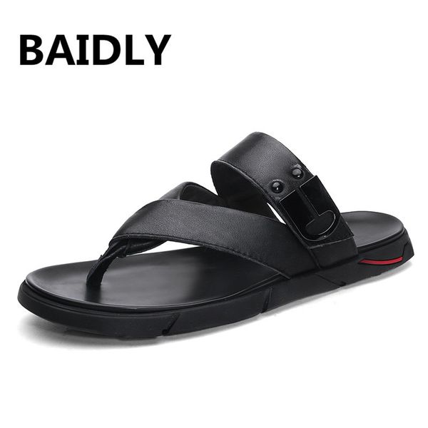 

summer sandals new leather outdoor slippers men sandals casual classic water walking beach sneakers, Black