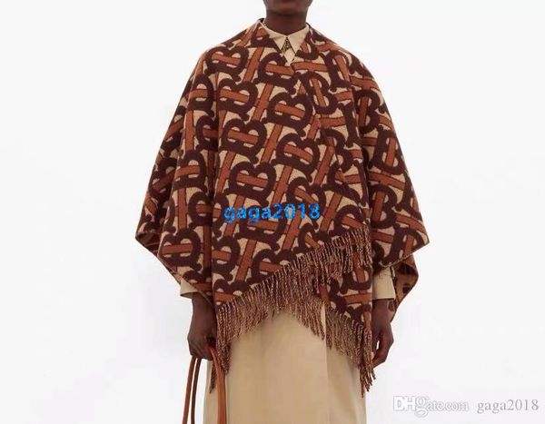 

high end женщины девушки вязать пончо шарф плащ кардиган свитер куртка старинные монограммы письмо шаблон с длинным рукавом трикотаж мода ди, White;black