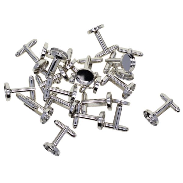 

20pcs brass men's cufflinks cuff button cabochons frame tray bezel cufflink blanks setting tray: 12mm, Silver