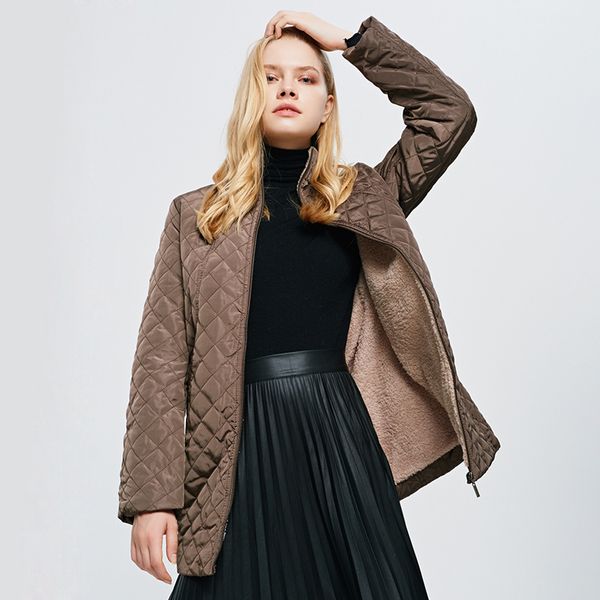 

2019 women winter stand collar warm coat slim plus size cotton padded basic jacket female medium-long fur jaqueta feminina, Black