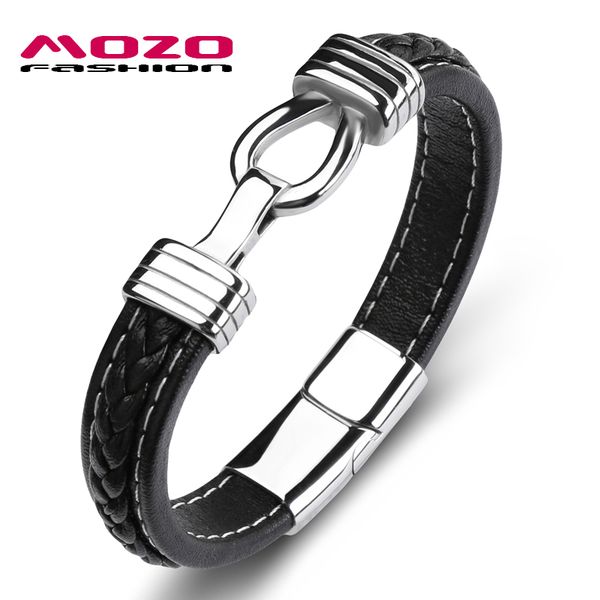 

charm bracelets fashion bangles men black genuine leather for women cross card lock punk male jewelry, Golden;silver