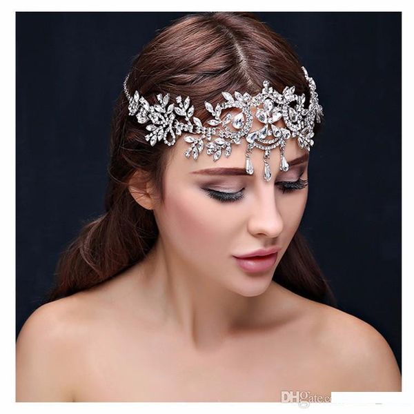 

bling bling bridal hairbands crystal headbands women hair jewelry wedding accessories crystal tiaras crowns head chain, Silver