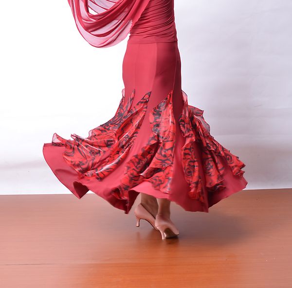 

stage wear women girls ballroom dance skirt long swing modern standard waltz competition dress belly latin tango skirts, Black;red