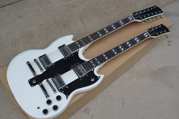 

factory custom double neck white electric guitar with 6+12 strings,chrome hardware,black pickguard,offer customized