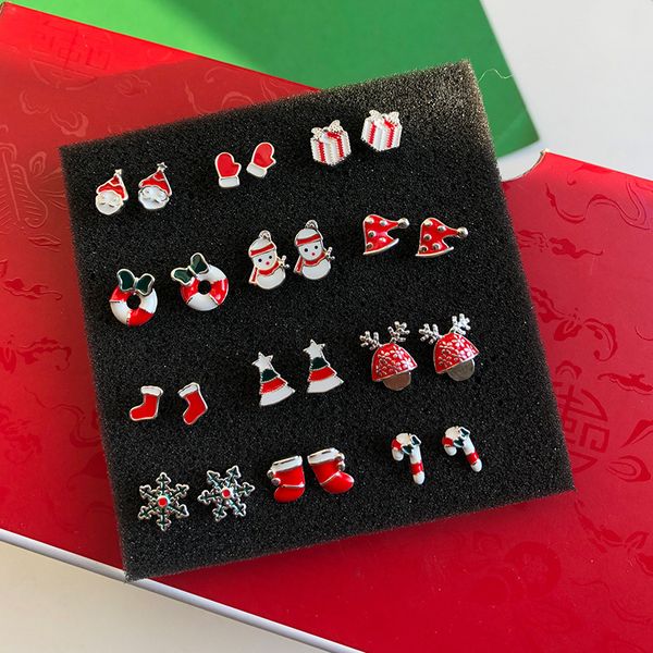 

maxi 2019 fashion jewelry christmas sweet candy earrings snowman red gift box earrings mini s925 silver needle cute earrings, Golden;silver