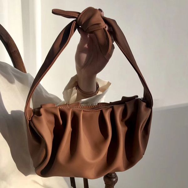 

elegant women's handbags solid color fold casual pu leather hobos bags lady shoulder bag exquisite evening clutch sac