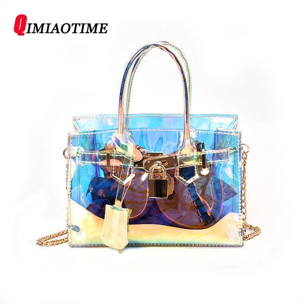 

2pcs new fashion women clear transparent shoulder bag jelly candy summer beach handbag woman messenger bags bolsa feminina