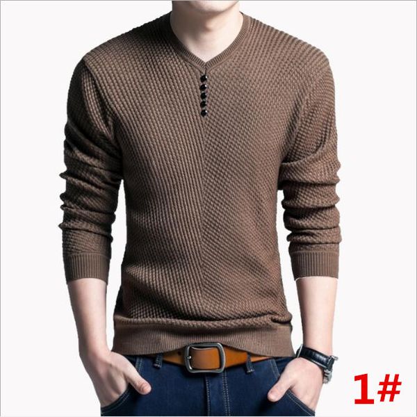 Maglione uomo maniche lunghe pullover lana scollo V casual maglia nuovo M-002