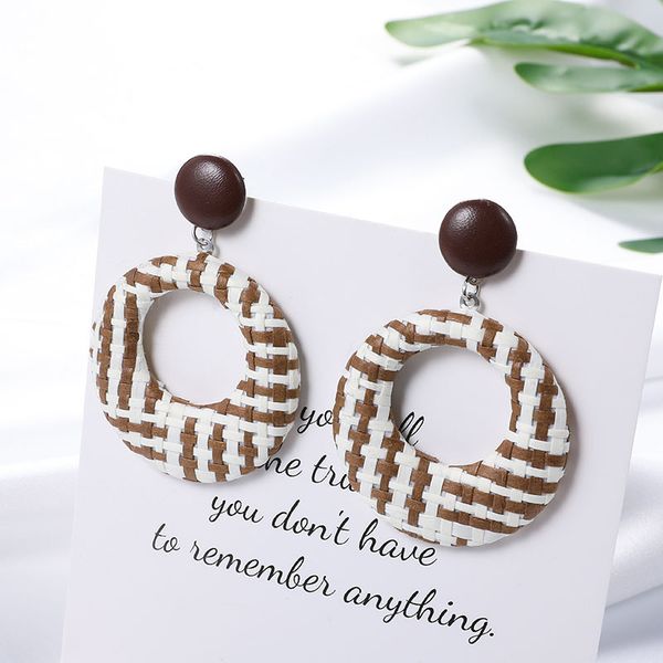 

isinyee fashion handmade drop earrings for women girls straw weave rattan earring big round hanging ear jewelry girlfriend gifts, Silver