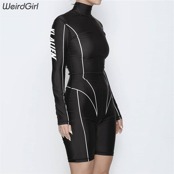 

weirdgirl women playsuits fitness casual long sleeve female jumpsuits and rompers letter skinny slim sportswear bodysuits new y190502, Black;white