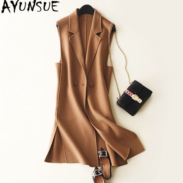

ayunsue 2019 fashion double-side cashmere women's vest long solid wool coat female waistcoat for women colete feminino fg8330, Black;white