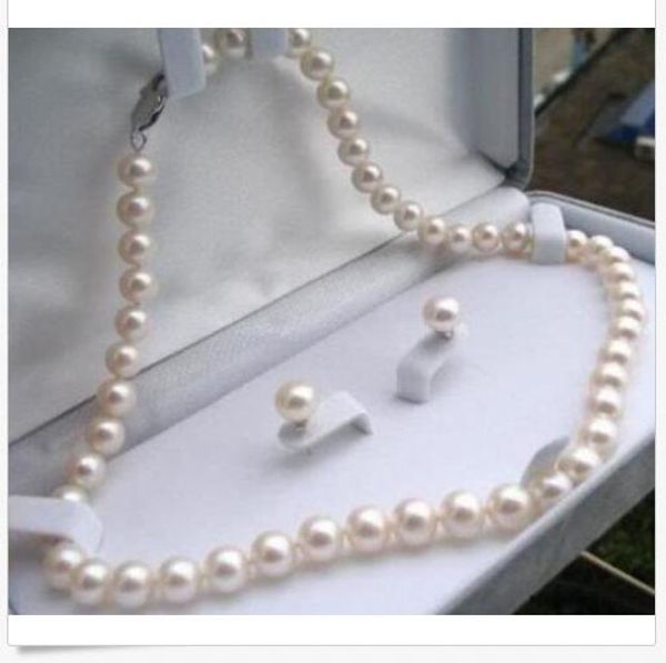 

7-8mm real natural white akoya cultured pearl necklace earrings jewelry set 18, Silver