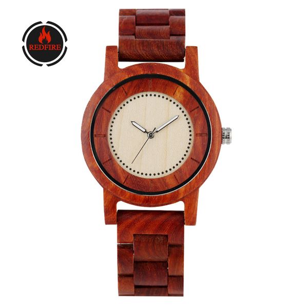 

redfire retro red wood watch men's watches quartz movement simple round wooden clock male full wood wristwatches reloj masculino, Slivery;brown