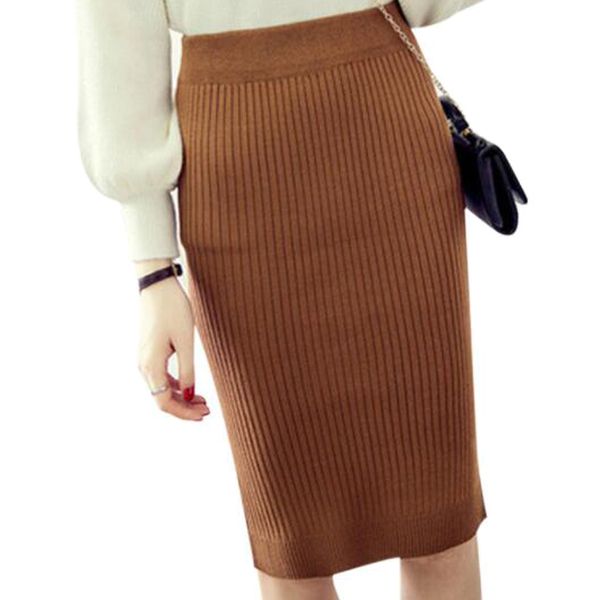 

vintage winter skirts women stretch woolen pencil skirt high waist office lady bodycon skirts saias knee-length skirt jupe zy406, Black;gray